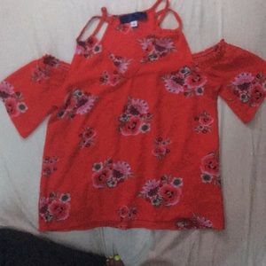 off the shoulder strap floral shirt